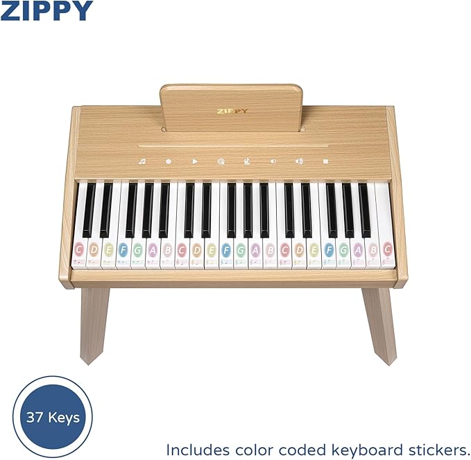ZIPPY Kids Piano Keyboard, 37 Keys Digital Piano for Kids, Touch Sensitive Control Panel, Built-in Songs, Volume Adjustable, Music Educational Instrument Toy, Wood Piano for 3+ Girls and Boys