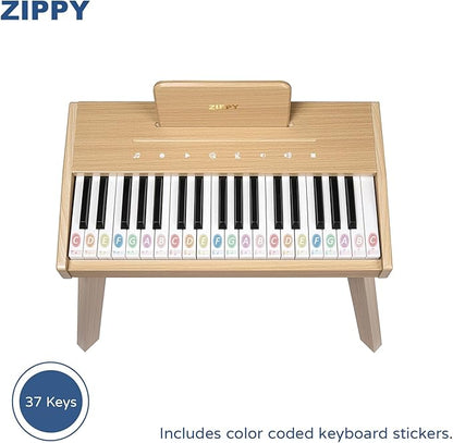 ZIPPY Kids Piano Keyboard, 37 Keys Digital Piano for Kids, Touch Sensitive Control Panel, Built-in Songs, Volume Adjustable, Music Educational Instrument Toy, Wood Piano for 3+ Girls and Boys