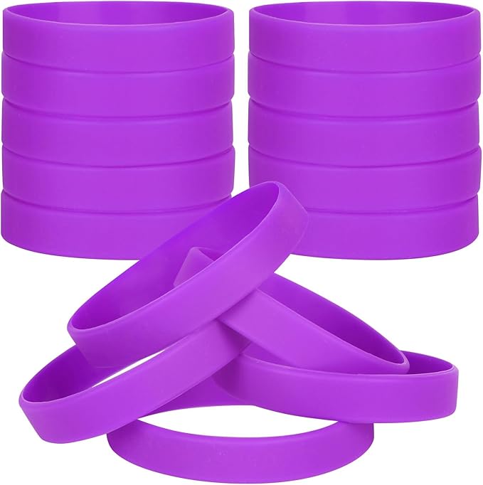 50 PCS Silicone Bracelets Wristbands for kid, Sports Rubber Elastic Wristband Bracelet for Party Decorations Favors Set Pack Purple