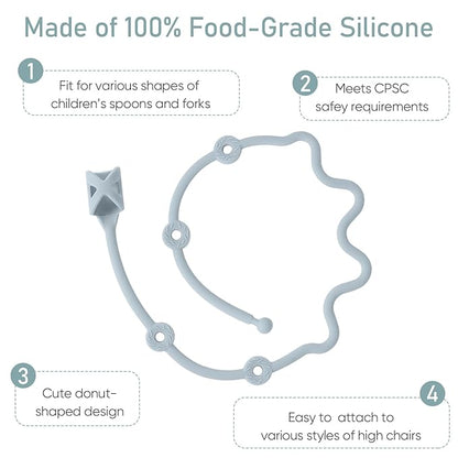 Baby Spoons Self Feeding 6 Month,Toddler Utensils Holder Strap Food Grade Silicone Keep Fork and Spoon Off The Floor Great for Kids,Hook On High Chair（Green）