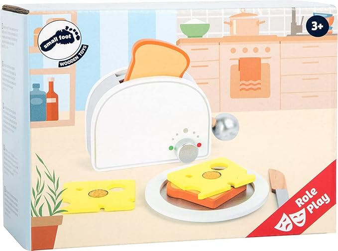 Small Foot Wooden Toys Breakfast Set Including Toaster, Toast and Much More a Complete playset for Play Kitchens Designed for Children Ages 3+, Multi (10594)