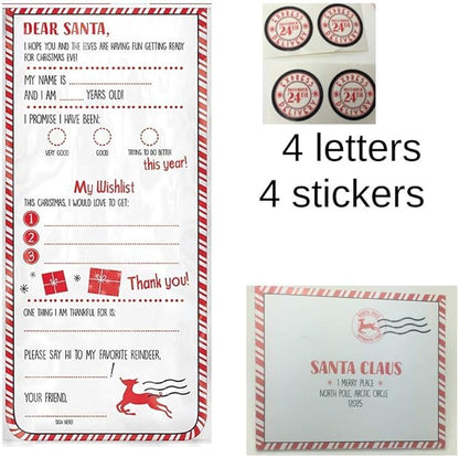 Official DIY Letters to Santa Kit Set of 4-Christmas Wish List-4 Fill in Cards with Sticker Seals