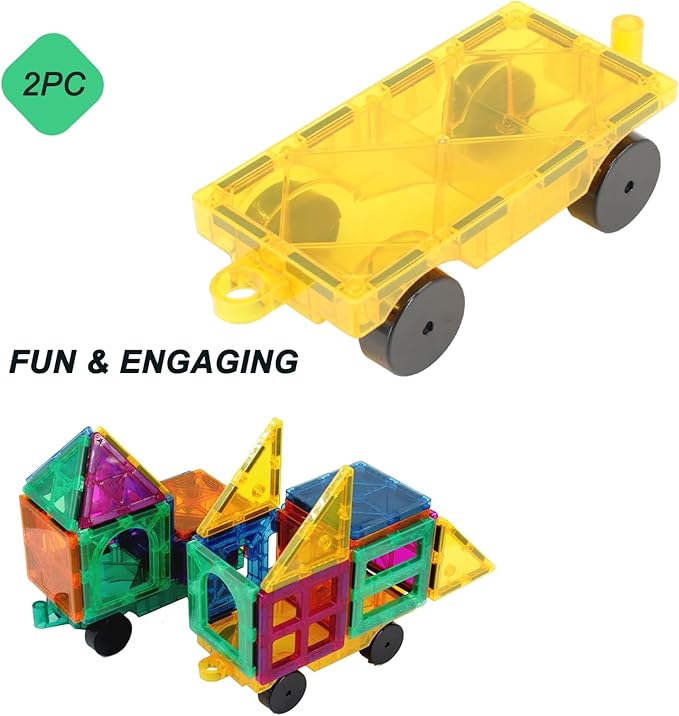 Magnetic Tiles Cars Construction Set - 2 PCS Green & Yellow Magnetic Tiles Magnet Truck Sensory Toys, Educational Magnetic Cars Set Magnet Building Blocks Toddler Toys for 3 4 5 6+ Year Old