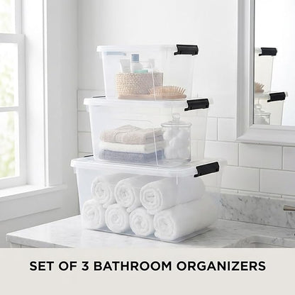 Clear Storage Latch Box/Bin, 3-Pack Plastic Organizing Container with Handle and Lids (7QT/16QT/22QT)