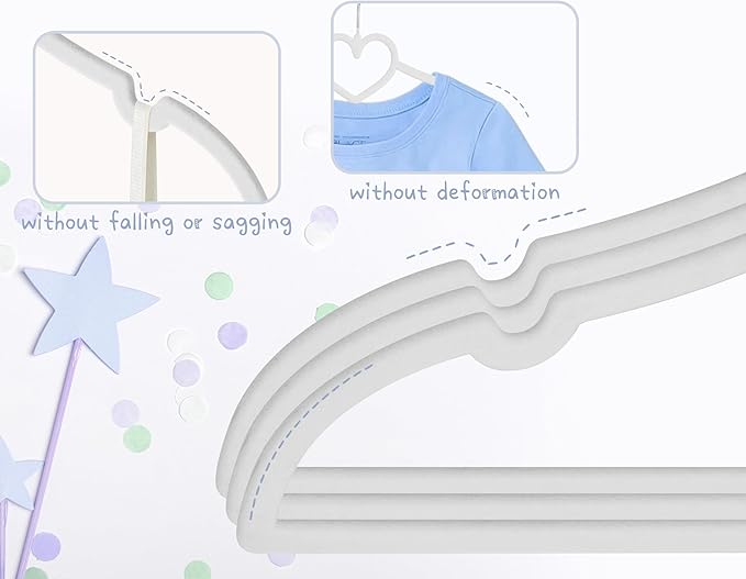 Grey Heart Velvet Baby Hangers - 50pack 13inch Toddler Hangers with 20pcs Clips, Premium Velvet Strong and Durable Baby Clothes Hangers Without Slipping, Ultra Slim and Stackable Space Saving