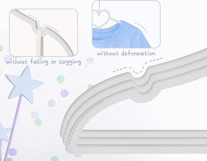 Grey Heart Velvet Baby Hangers - 50pack 13inch Toddler Hangers with 20pcs Clips, Premium Velvet Strong and Durable Baby Clothes Hangers Without Slipping, Ultra Slim and Stackable Space Saving