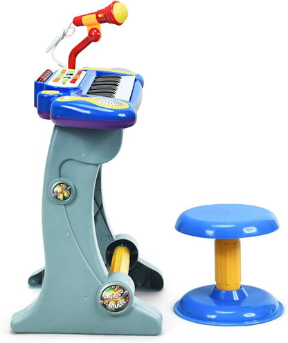 Costzon 37-Key Kids Piano Keyboard Toy, Toddler Electronic Musical Instrument Educational Toy w/Microphone, Multiple Sounds, Record Playback, Lights & Stool, Birthday Gift for Girls Boys Age 3+, Blue