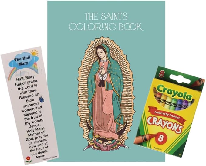 Westmon Works The Saints Coloring Book with Crayons and Hail Mary Our Father Bookmark Children's Gift Set