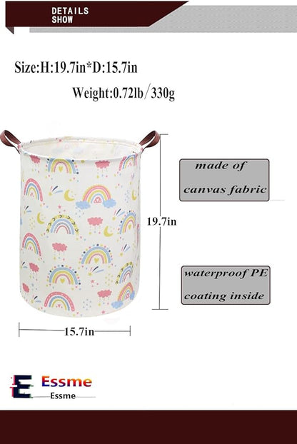 ESSME Rainbow laundry basket,Collapsible Kids Laundry Hamper with Waterproof PE Coating,Girls Hamper Nursery Hamper for Girls Room Decor,Toy storage,Gift Basket.(Rainbow)