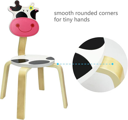 iPlay, iLearn 10 Inch Kids Solid Hard Wood Animal Chair, Stackable Wooden Finished, Preschool, Daycare, Bedroom, Playroom, Nursery Seat, Cow Furniture Stool for Toddlers, Children, Boys, Girls