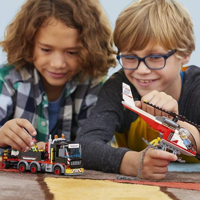 EGO City Heavy Cargo Transport 60183 Toy Truck Building Kit with Trailer, Toy Helicopter and Construction Minifigures for Creative Play (310 Pieces)