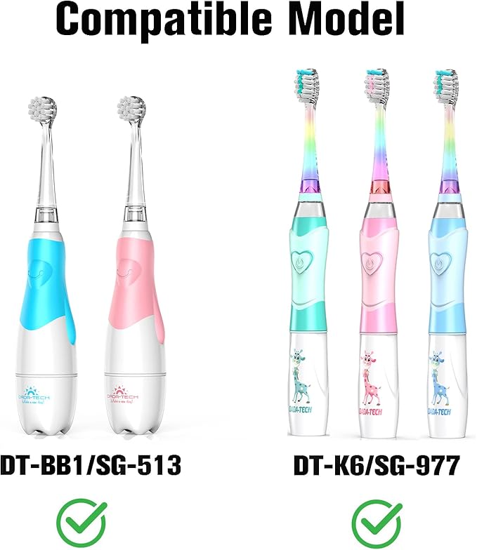 Dada-Tech Kids Electric Toothbrush Replacement Heads for DT-BB1, DT-K6, SG-513, SG-977- Pack of 4 (Large Age 3+)