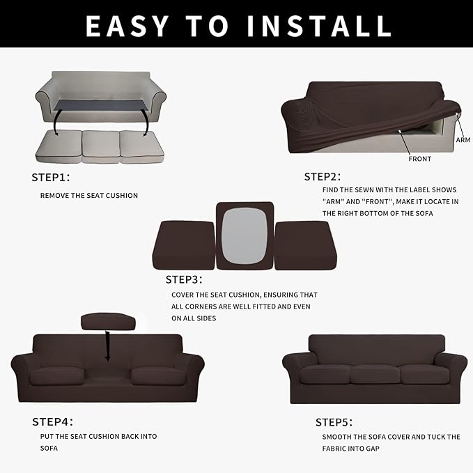 Easy-Going 100% Dual Waterproof Stretch Soft Couch Cover for Dogs, Sofa Slipcover for 3 Separate Cushion Couch Leakproof Furniture Protector for Kids, Pets Chocolate