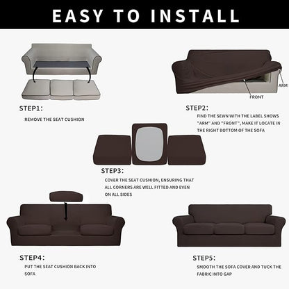 Easy-Going 100% Dual Waterproof Oversized Cover Stretch Soft Couch Cover for Dogs, Sofa Slipcover for 3 Separate Cushion Couch Leakproof Furniture Protector for Kids, Pets Chocolate