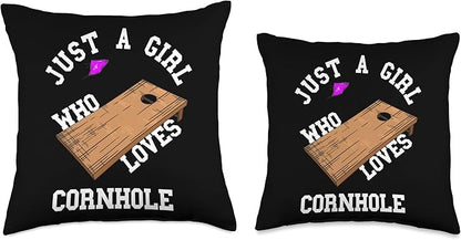 Just A Girl Who Loves Cornhole Bean Bag Toss Game Player Throw Pillow, 18x18, Multicolor
