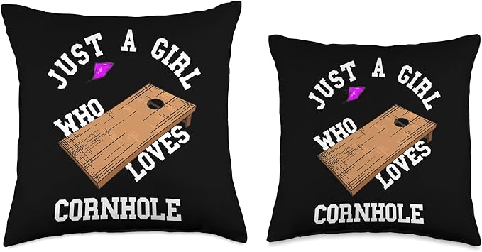 Just A Girl Who Loves Cornhole Bean Bag Toss Game Player Throw Pillow, 16x16, Multicolor