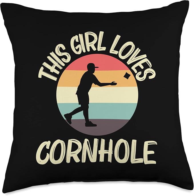 Cornhole Gift Cornhole Player Accessories & Stuff Funny Cornhole Designs for Girls Kids Bean Bag Toss Players Throw Pillow, 18x18, Multicolor