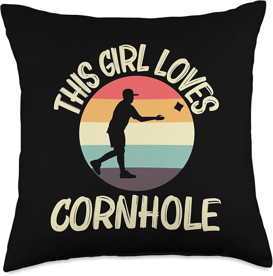 Cornhole Gift Cornhole Player Accessories & Stuff Funny Cornhole Designs for Girls Kids Bean Bag Toss Players Throw Pillow, 18x18, Multicolor