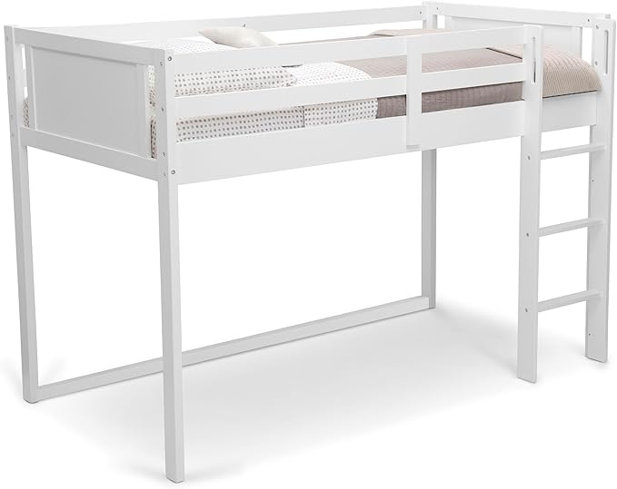 Delta Children Twin Loft Bed with Guardrail and Ladder (Coordinates with Disney Princess & JoJo Siwa Tents Sold Separately), White
