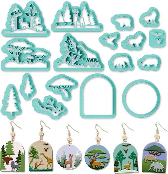 ORIGACH 17 Pcs Forest and Animals Polymer Clay Cutters Set Earring Clay Cutter DIY Craft Supplies for Earring and Jewelry Making