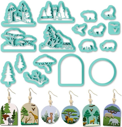 ORIGACH 17 Pcs Forest and Animals Polymer Clay Cutters Set Earring Clay Cutter DIY Craft Supplies for Earring and Jewelry Making