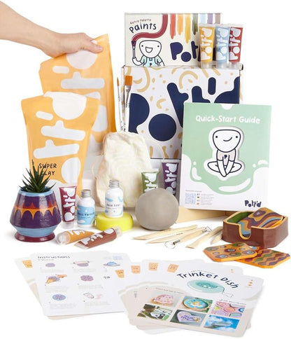 Pott'd Air Dry Clay for Adults. Beginners Home Pottery Kit for Adults. DIY Craft Kit for Adults. Kit Includes: Air-Dry Clay for Adults, Tools, Paints, Brushes, Sealant, How-to-Guides