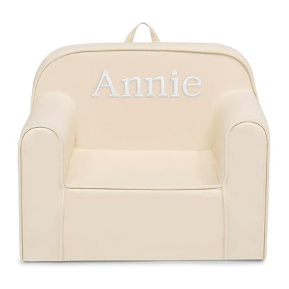 Delta Children Personalized Cozee Chair - Customize with Name – Foam Kids Chair for Ages 18 Months and Up, Oatmeal
