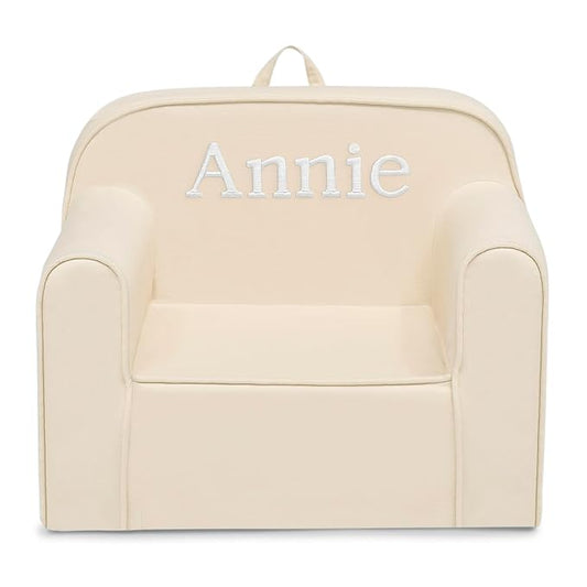 Delta Children Personalized Cozee Chair - Customize with Name – Foam Kids Chair for Ages 18 Months and Up, Oatmeal