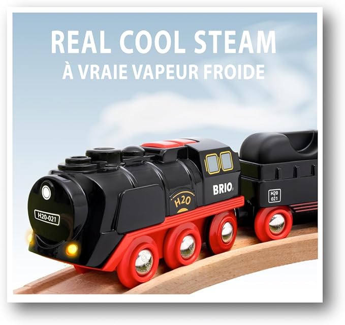 BRIO World 33884 Battery-Operated Steaming Train – Press Action Button 3 Sec for Real Cool-to-Touch Steam | Enhances Motor Skills & Imagination for Kids Age 3 and Up