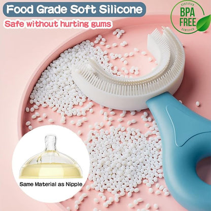 YOTEE U-Shaped Toothbrush Kids 2 PCS - Toddler Toothbrush with Food Grade Soft Silicone Brush Head, Manual Whole Mouth Toothbrush for Kids Age 6-12(Purple+Yellow), 360°Oral Teeth Cleaning