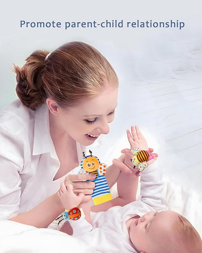 Bloobloomax Soft Baby Rattle Wrist Rattle Foot Finder Socks Set,Cotton and Plush Stuffed Infant Toys,Birthday Holiday Birth Present Gift for Newborn Boy Girl Kids Toddler (8pcs-B Set)