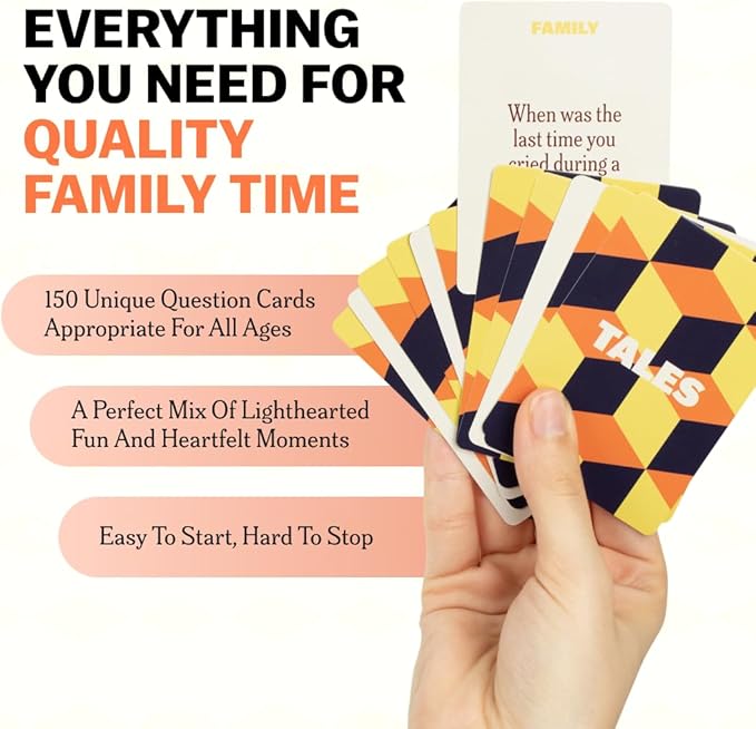 TALES Family Edition 150 Conversation Cards for Family Game Night, Adults, Teens, and Kids, Family Dinners, and Gatherings, Prompts for Meaningful Connections