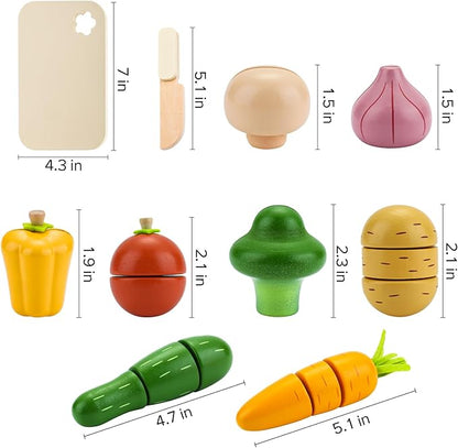 Cutting Vegetable Set - Wooden Play Food Kitchen Accessory, Multi - Pretend Play Accessories, Wooden Cutting Fruit Toys for Toddlers and Kids Ages 3+