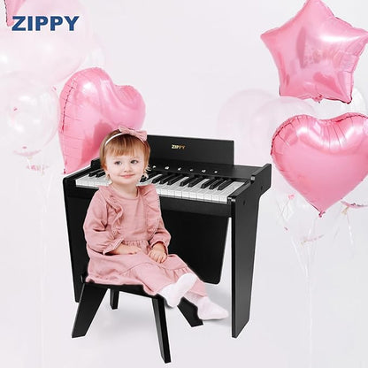 ZIPPY Kids Piano Keyboard, 37 Keys Digital Piano for Kids, Touch Sensitive Control Panel, Built-in Songs, Volume Adjustable, Music Educational Instrument, Wood Piano for 3+ Girls and Boys, Black Plus