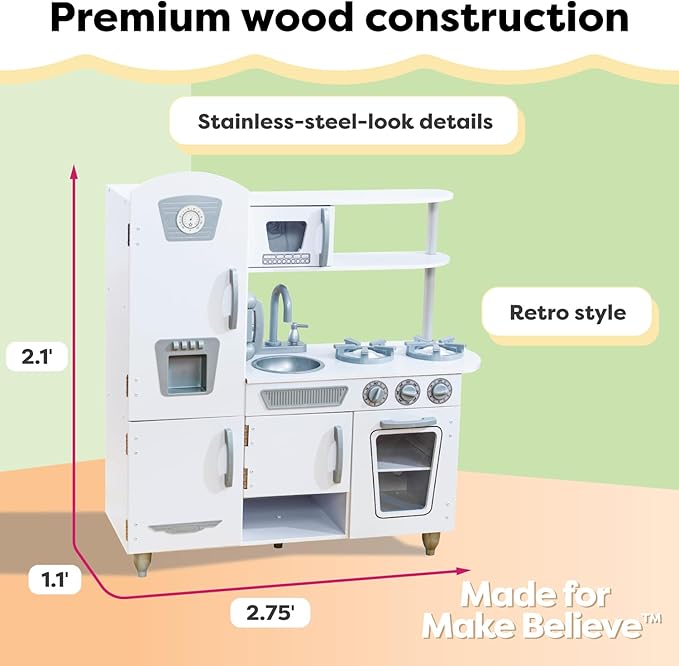 KidKraft Vintage Wooden Play Kitchen with Pretend Ice Maker and Play Phone, White