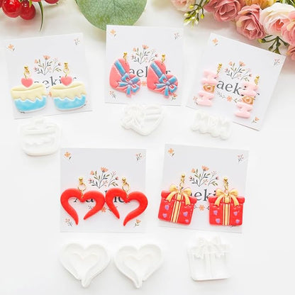 Mother’s Day Polymer Clay Cutters & Stamp Set - 12pcs Sharp & Durable Mom, Heart, Cake, Carnation & Gift Shapes for DIY Earring Jewelry Making, Soft Clay Crafts & Holiday Supplies