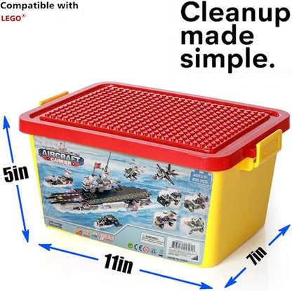 825pc Military Aircraft Carrier Fleet Construction Toy - 8-in-1 Naval Battleship Models with Navy Vehicles, Jets & More - Compatible with Lego Bricks - Storage Case Included
