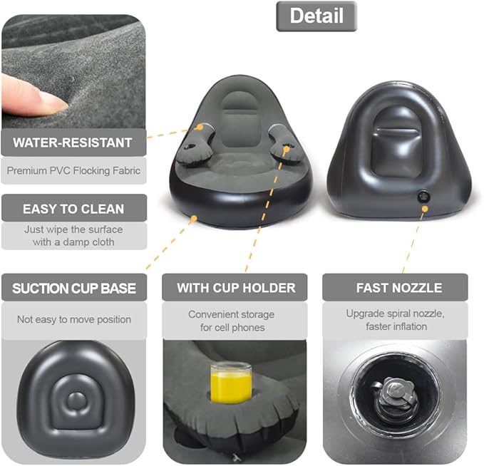 Set of 3 Inflatable Armrest Lounge Chair with Ottoman,Hand Pump,Eye Mask,Earplugs-Portable Blow Up Sofa, Air Chaise Lounge, Ideal Lazy Couch Set for Family Movie Night,Gaming,Party,Camping,Garden……