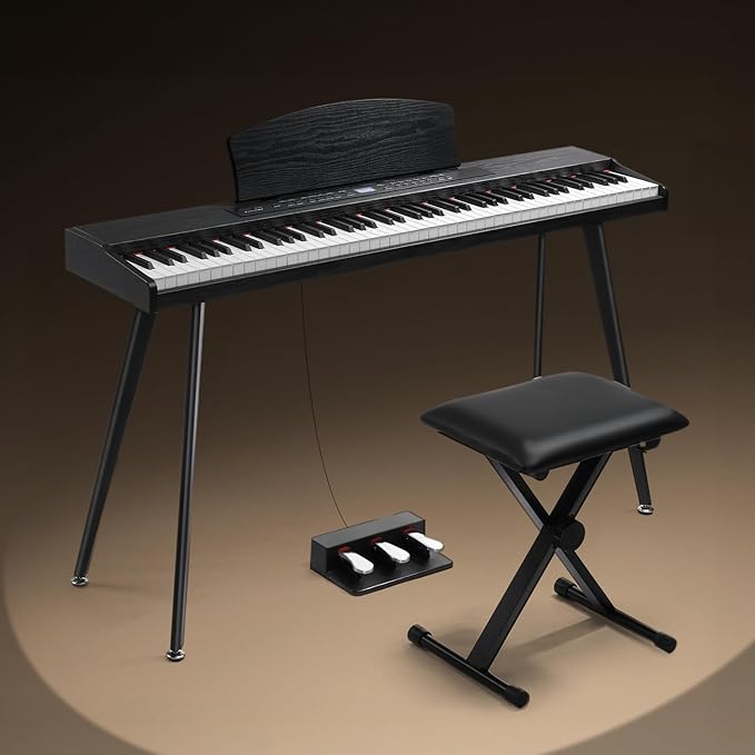 Ktaxon 88 Key Keyboard Piano Set, Full Size Digital Piano with Multi-Adjustable Height Bench, Powerful Functional Panel, Professional 3 Pedal Unit and Dual Mode Connectivity for Beginner(Black)