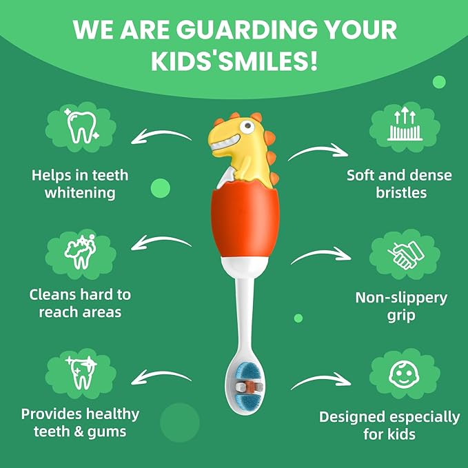 Kids Manual Toothbrush, Extra Soft Bristle Toddler Toothbrush with 10000 Bristles, Kids Travel Toothbrush Designed for Delicate Teeth & Gums for Children 2-7 Years (Orange)