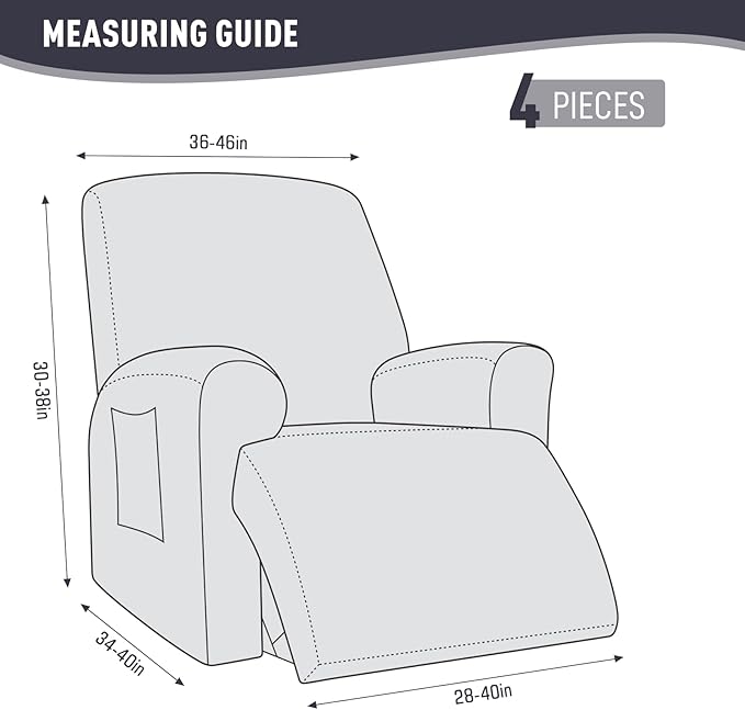 KinCam Recliner Covers, Stretch Reclining Chair Covers, Recliner Sofa Slipcovers Stripe Jacquard Recliner Couch Covers Furniture Protector Covers for Pet Kid (1 XL Seater, Dark Gray)