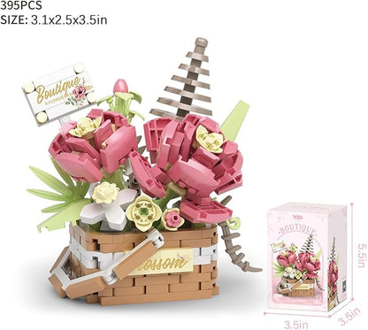 Flowers Succulents 3.6In Building Toy Set, 395 Pcs Botanical Collection for Office Home Decoration Flower Plant Building Blocks Toy, As a Adults, Kids, Girls Idea Gifts