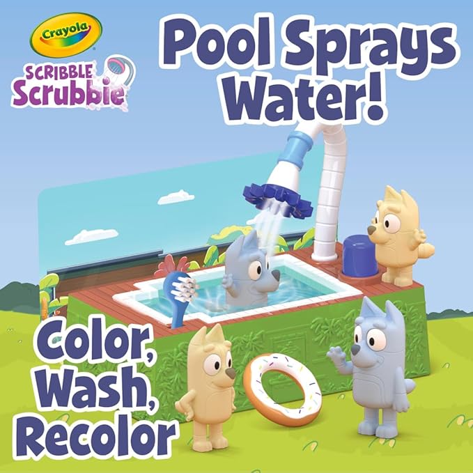 Crayola Scribble Scrubbies Bluey Poolside Playset (4ct), Washable Bluey Toy Set for Kids, Essential Easter Basket Stuffers for Toddlers, Gifts for Girls & Boys, Ages 3+