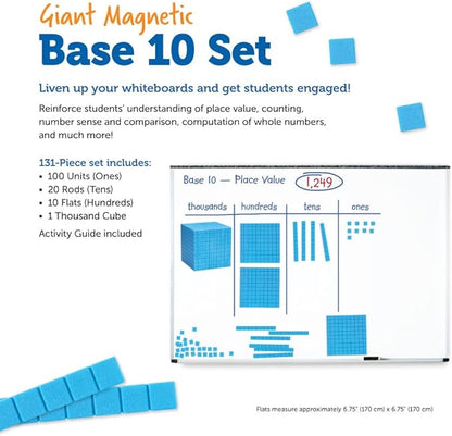 Learning Resources Giant Magnetic Base Ten, Magnetic Base Ten, Use with Magnetic Surfaces or Whiteboards, 131 Piece Set