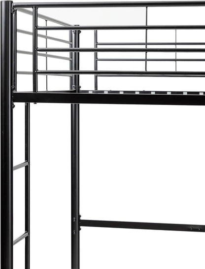 Walker Edison Timothee Urban Industrial Metal Twin over Loft Bunk Bed, Twin Size, Black