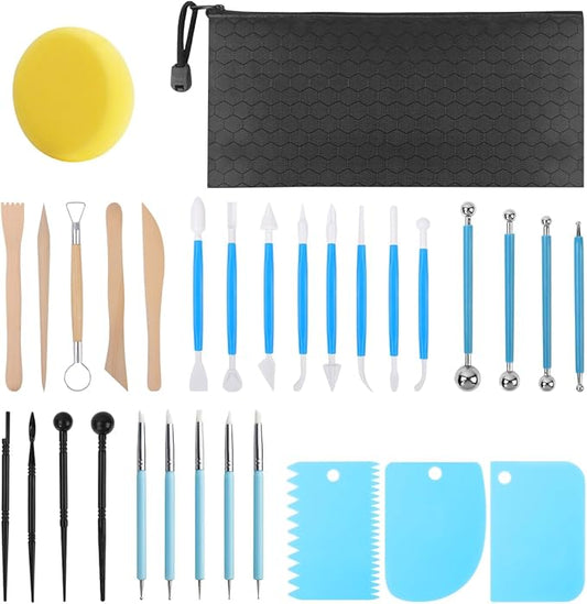 AULEEP Clay Sculpting Tools Kit, 31PCS Air Dry Clay Tool, Polymer Clay Tools, Clay Pottery Carving Tool Set for Miniatures, Figures, Classroom, Pottery Craft, Dotting, Molding, Modeling, Shaping
