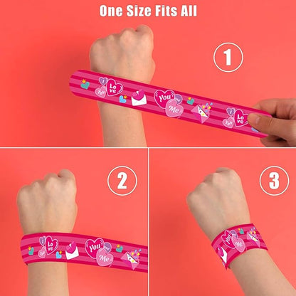 100Pcs Valentine's Day Slap Bracelets, Valentine Party Favors Snap Wristbands for Kids Exchange Gifts, Goodies Stocking Stuffers, Classroom Prizes