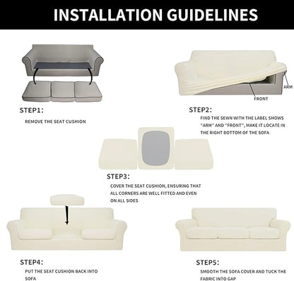 Easy-Going 100% Dual Waterproof Oversized Cover Stretch Soft Couch Cover for Dogs, Sofa Slipcover for 3 Separate Cushion Couch Leakproof Furniture Protector for Kids, Pets Ivory