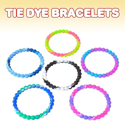 ArtCreativity Tie Dye Bead Bracelets - Pack of 12 Stretch Novelty Wristbands in Assorted Colors - Fun Party Favor, Carnival Prize, Goodie Bag Fillers, Bracelets for Kids and Adults