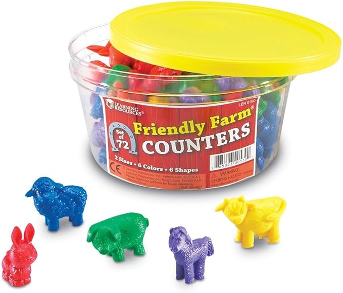 Learning Resources Friendly Farm Animal Counters - 72 Pieces, Ages 3+ Toddler Learning Toys, Preschool Learning Supplies, Classroom Desk Pets, Educational Counting and Sorting Toy